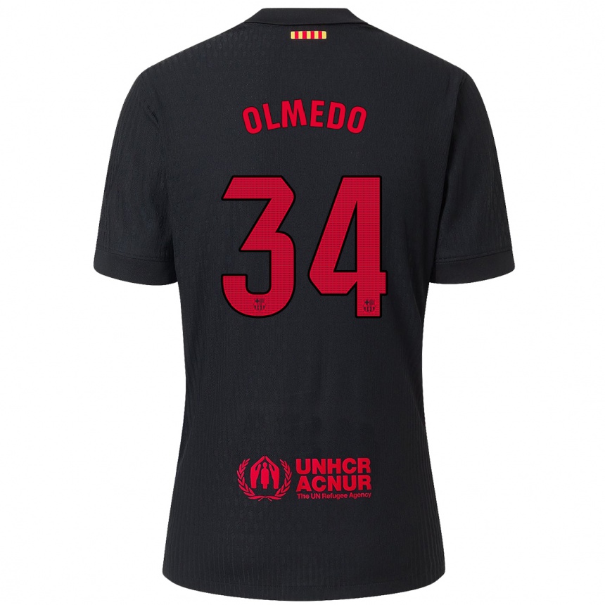 Damen Fußball Alexis Olmedo #34 Schwarz Rot Auswärtstrikot Trikot 2024/25 T-Shirt Luxemburg