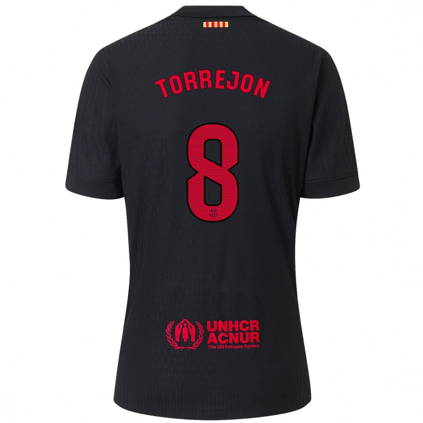 Damen Fußball Marta Torrejón #8 Schwarz Rot Auswärtstrikot Trikot 2024/25 T-Shirt Luxemburg