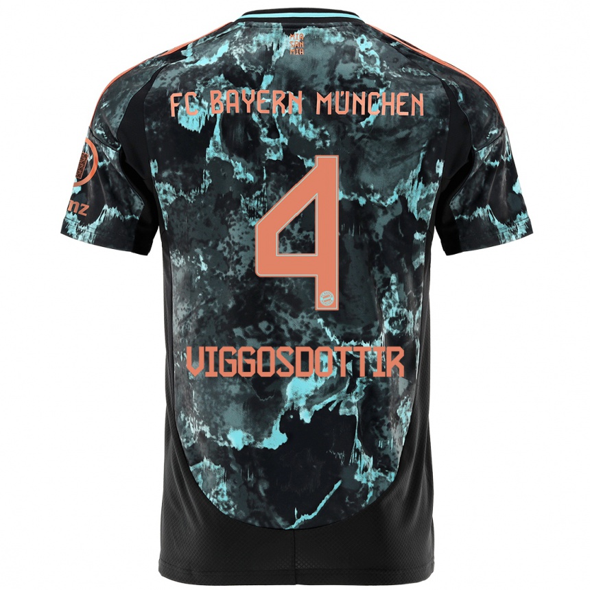 Damen Fußball Glódís Perla Viggósdóttir #4 Schwarz Auswärtstrikot Trikot 2024/25 T-Shirt Luxemburg