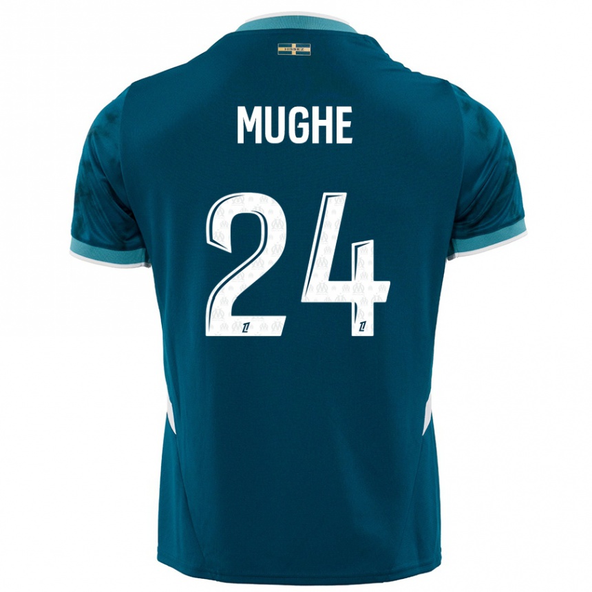 Damen Fußball François Mughe #24 Türkisblau Auswärtstrikot Trikot 2024/25 T-Shirt Luxemburg