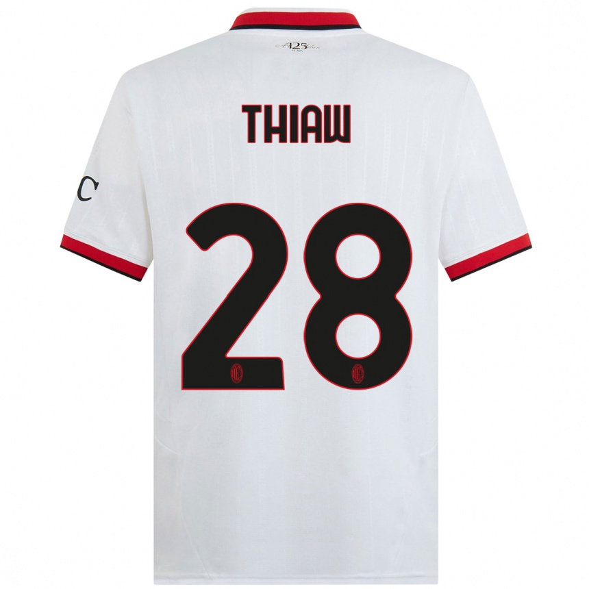 Damen Fußball Malick Thiaw #28 Weiß Schwarz Rot Auswärtstrikot Trikot 2024/25 T-Shirt Luxemburg