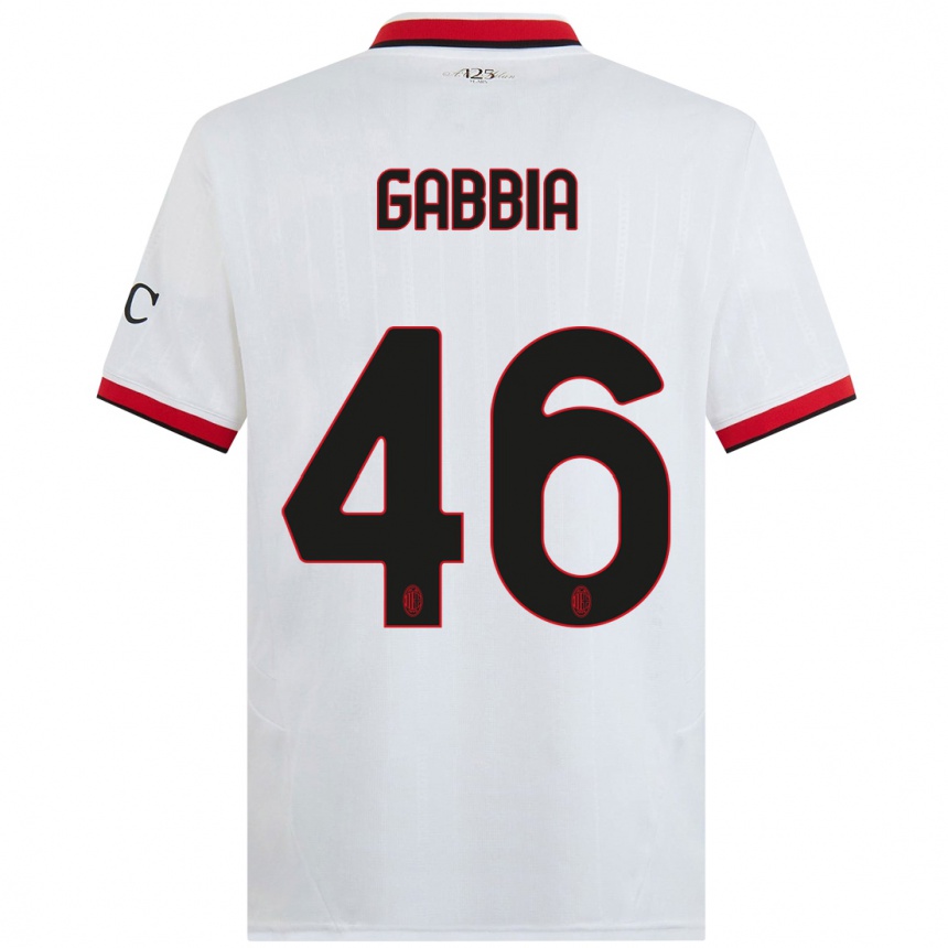 Damen Fußball Matteo Gabbia #46 Weiß Schwarz Rot Auswärtstrikot Trikot 2024/25 T-Shirt Luxemburg