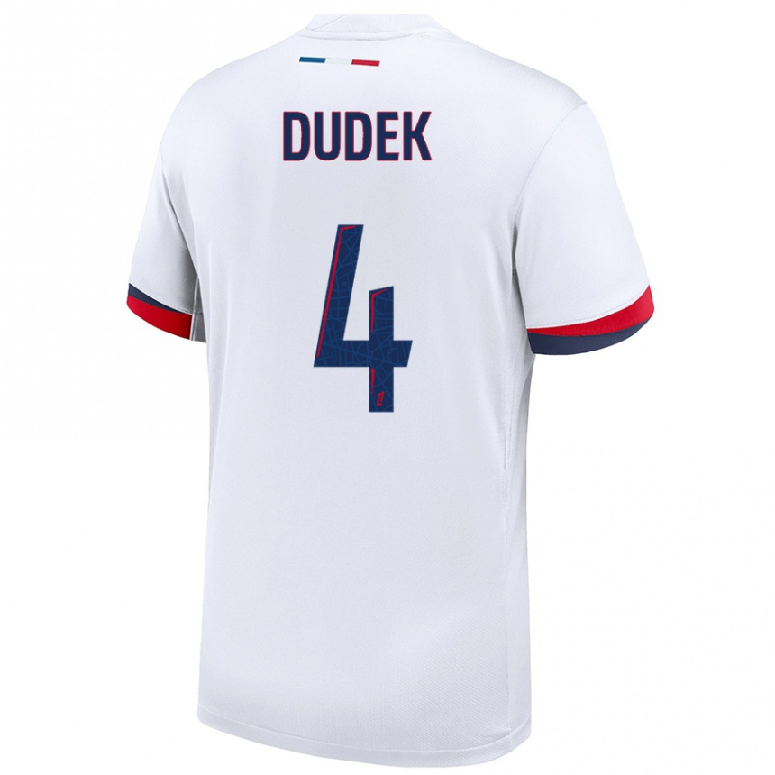 Damen Fußball Paulina Dudek #4 Weiß Blau Rot Auswärtstrikot Trikot 2024/25 T-Shirt Luxemburg