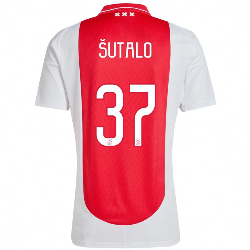 Kinder Fußball Josip Sutalo #37 Rot Weiß Heimtrikot Trikot 2024/25 T-Shirt Luxemburg