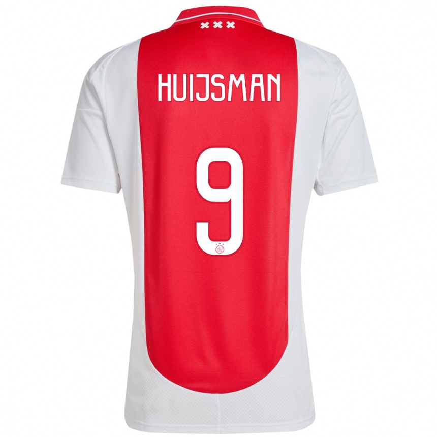 Kinder Fußball Mitchi Huijsman #9 Rot Weiß Heimtrikot Trikot 2024/25 T-Shirt Luxemburg