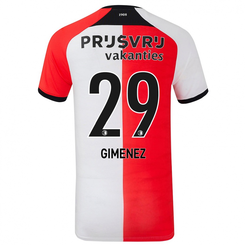 Kinder Fußball Santiago Gimenez #29 Rot Weiß Heimtrikot Trikot 2024/25 T-Shirt Luxemburg