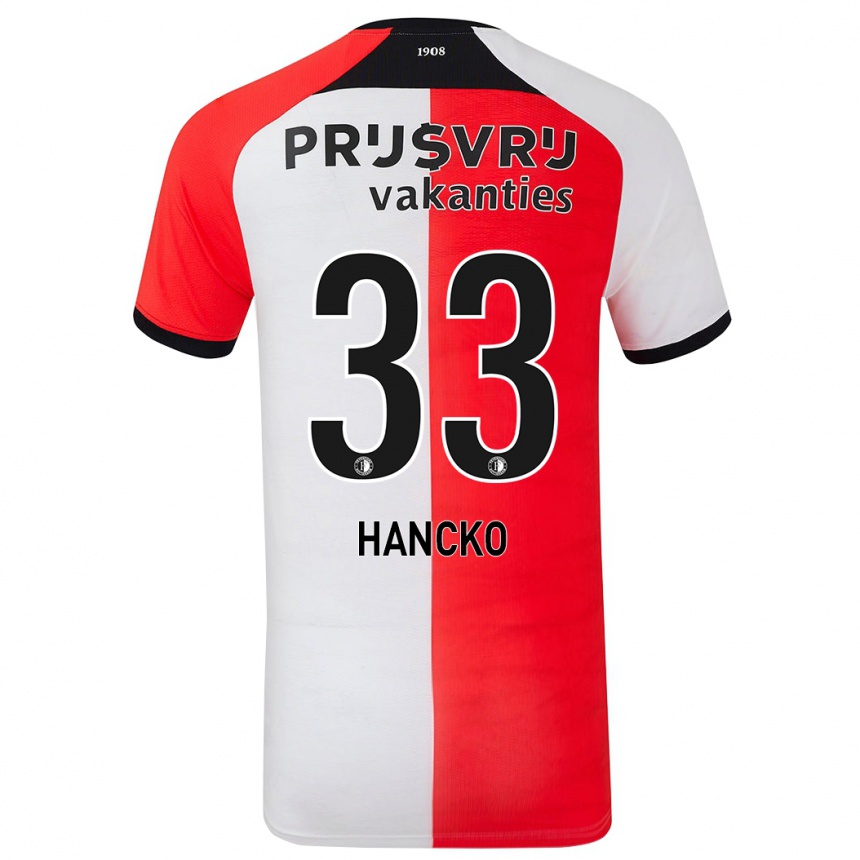 Kinder Fußball David Hancko #33 Rot Weiß Heimtrikot Trikot 2024/25 T-Shirt Luxemburg