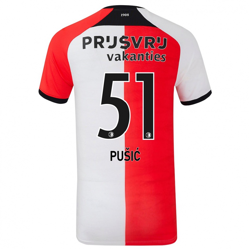 Kinder Fußball Noah Pušić #51 Rot Weiß Heimtrikot Trikot 2024/25 T-Shirt Luxemburg