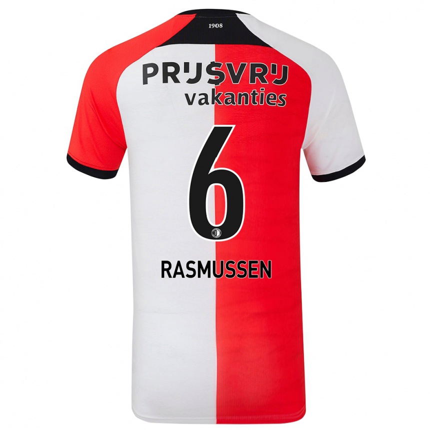 Kinder Fußball Jacob Rasmussen #6 Rot Weiß Heimtrikot Trikot 2024/25 T-Shirt Luxemburg