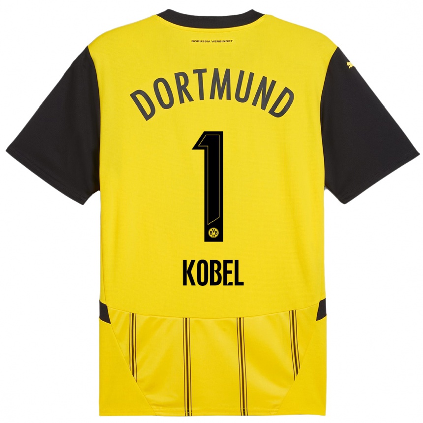 Kinder Fußball Gregor Kobel #1 Gelb Schwarz Heimtrikot Trikot 2024/25 T-Shirt Luxemburg