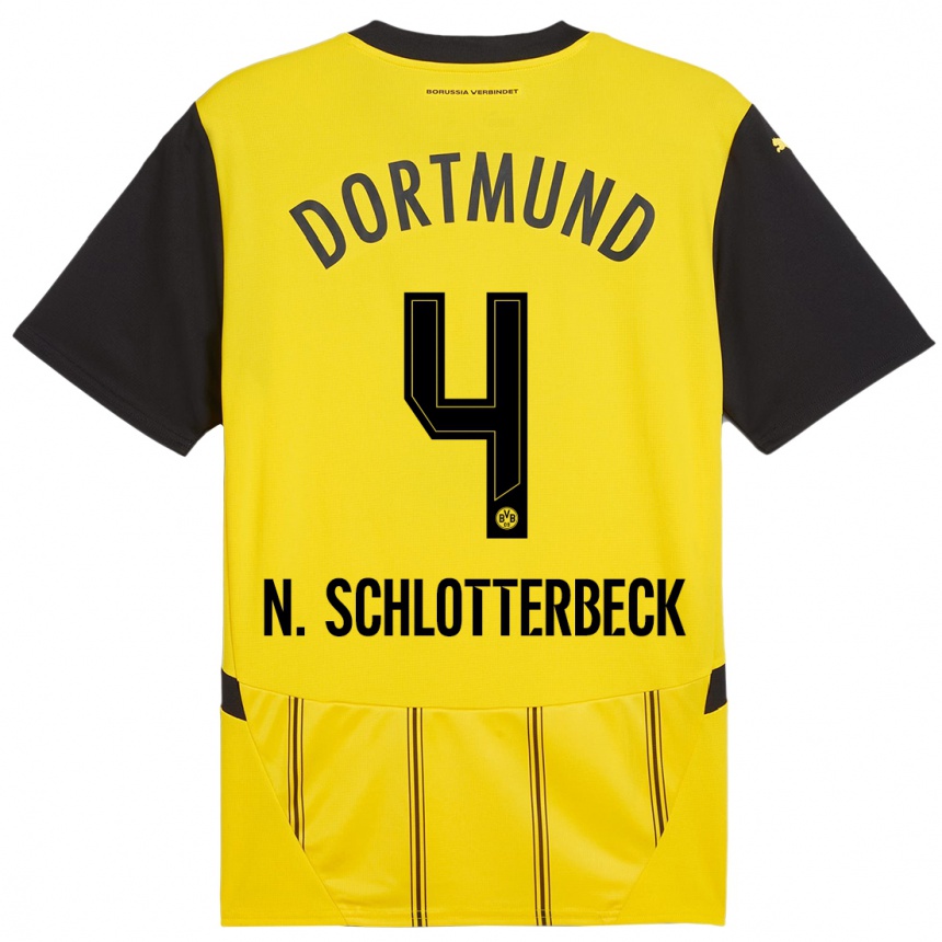 Kinder Fußball Nico Schlotterbeck #4 Gelb Schwarz Heimtrikot Trikot 2024/25 T-Shirt Luxemburg