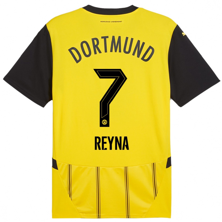 Kinder Fußball Giovanni Reyna #7 Gelb Schwarz Heimtrikot Trikot 2024/25 T-Shirt Luxemburg