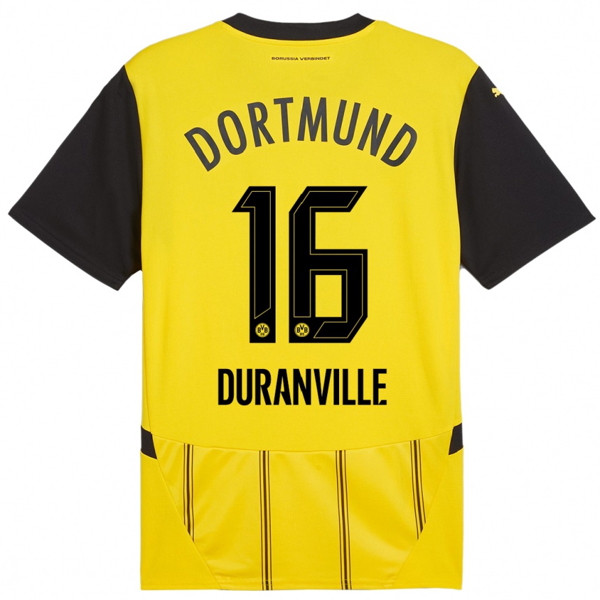 Kinder Fußball Julien Duranville #16 Gelb Schwarz Heimtrikot Trikot 2024/25 T-Shirt Luxemburg