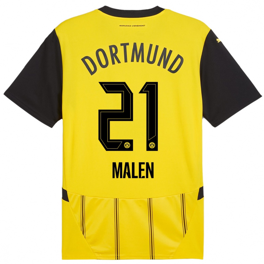 Kinder Fußball Donyell Malen #21 Gelb Schwarz Heimtrikot Trikot 2024/25 T-Shirt Luxemburg