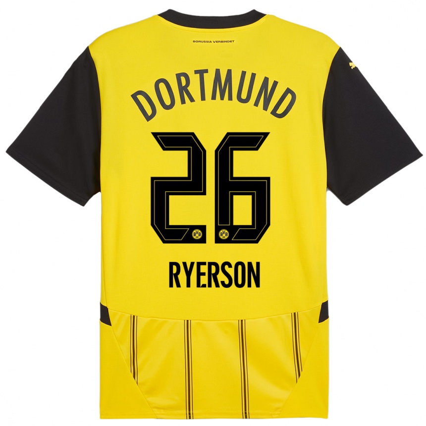 Kinder Fußball Julian Ryerson #26 Gelb Schwarz Heimtrikot Trikot 2024/25 T-Shirt Luxemburg