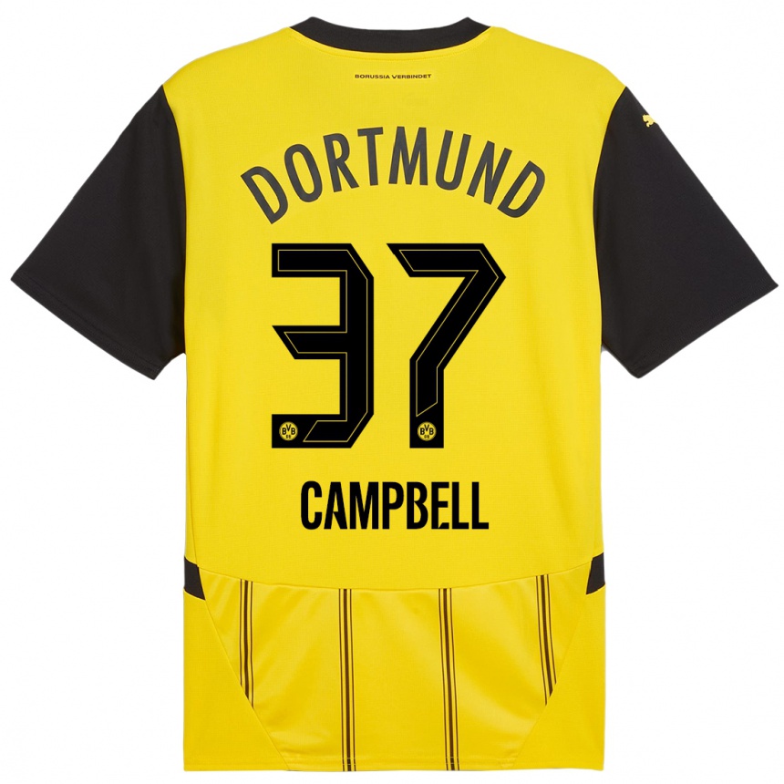 Kinder Fußball Cole Campbell #37 Gelb Schwarz Heimtrikot Trikot 2024/25 T-Shirt Luxemburg