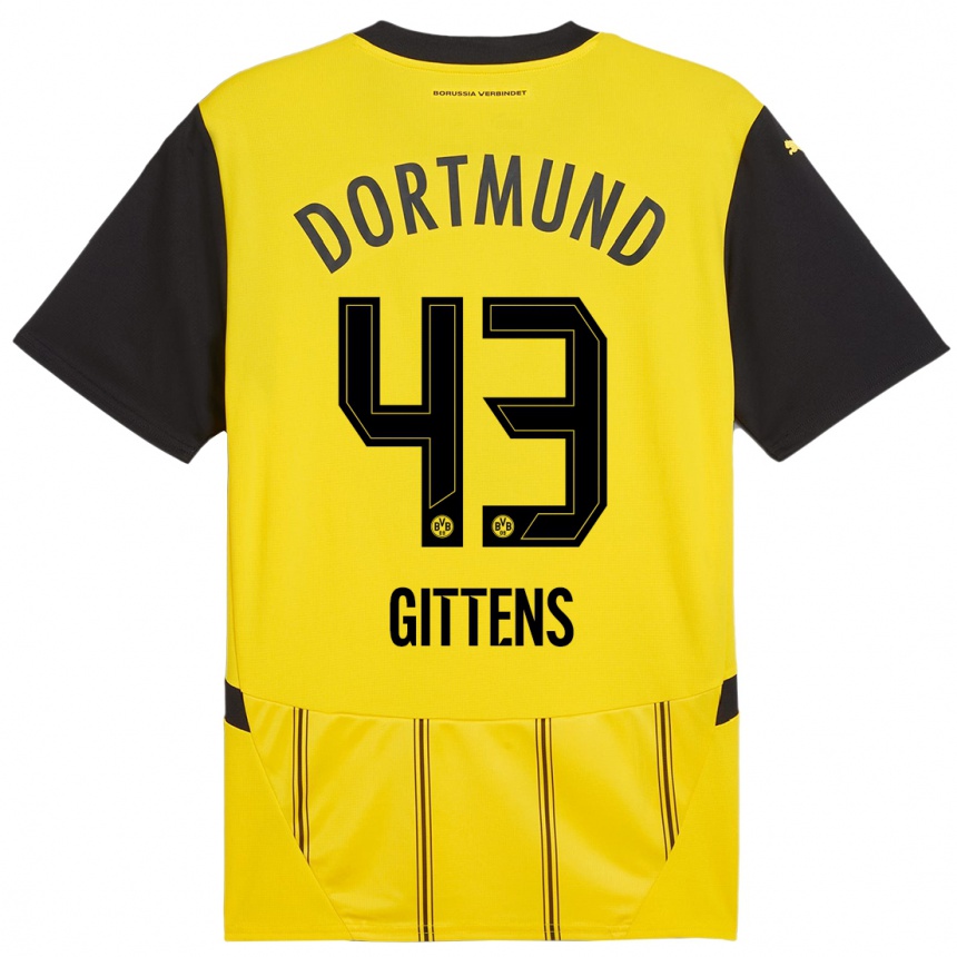 Kinder Fußball Jamie Bynoe-Gittens #43 Gelb Schwarz Heimtrikot Trikot 2024/25 T-Shirt Luxemburg