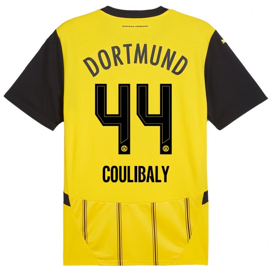 Kinder Fußball Soumaila Coulibaly #44 Gelb Schwarz Heimtrikot Trikot 2024/25 T-Shirt Luxemburg