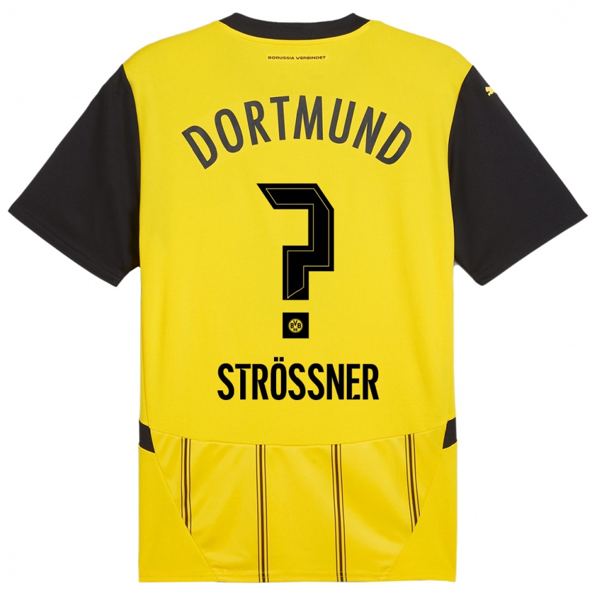 Kinder Fußball Lenni Strößner #0 Gelb Schwarz Heimtrikot Trikot 2024/25 T-Shirt Luxemburg