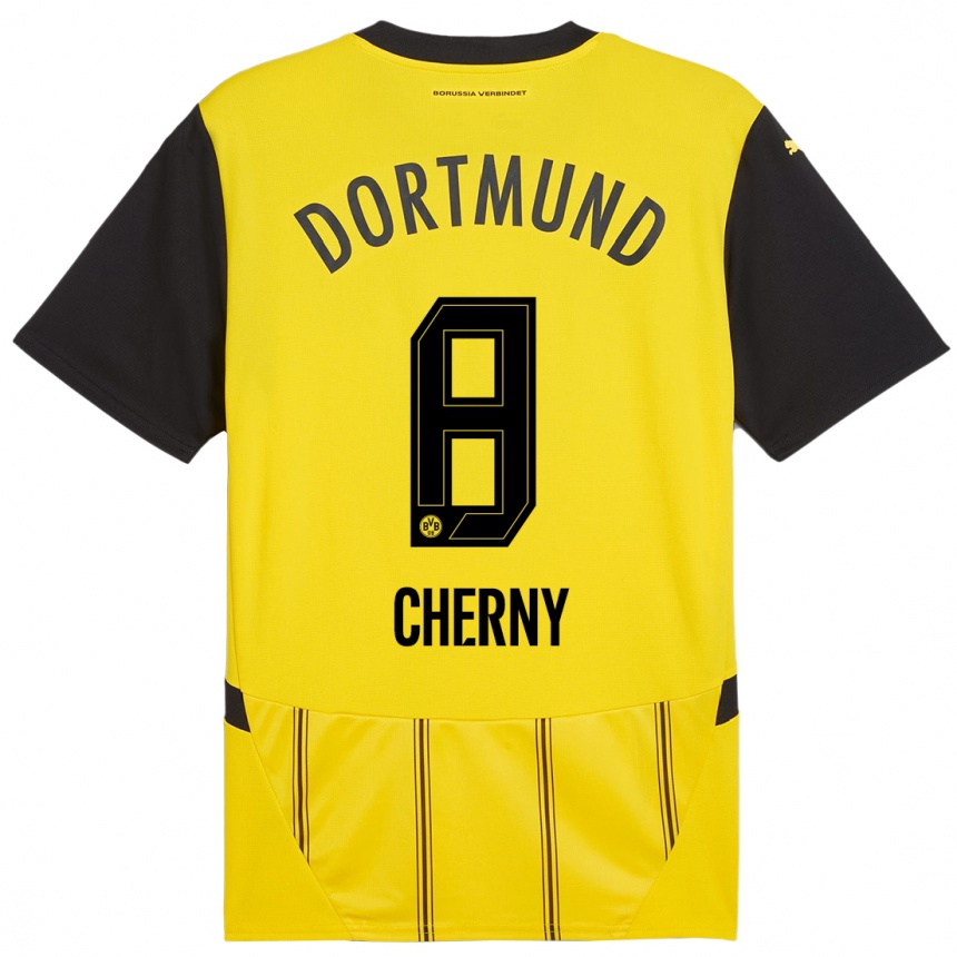 Kinder Fußball Nick Cherny #8 Gelb Schwarz Heimtrikot Trikot 2024/25 T-Shirt Luxemburg