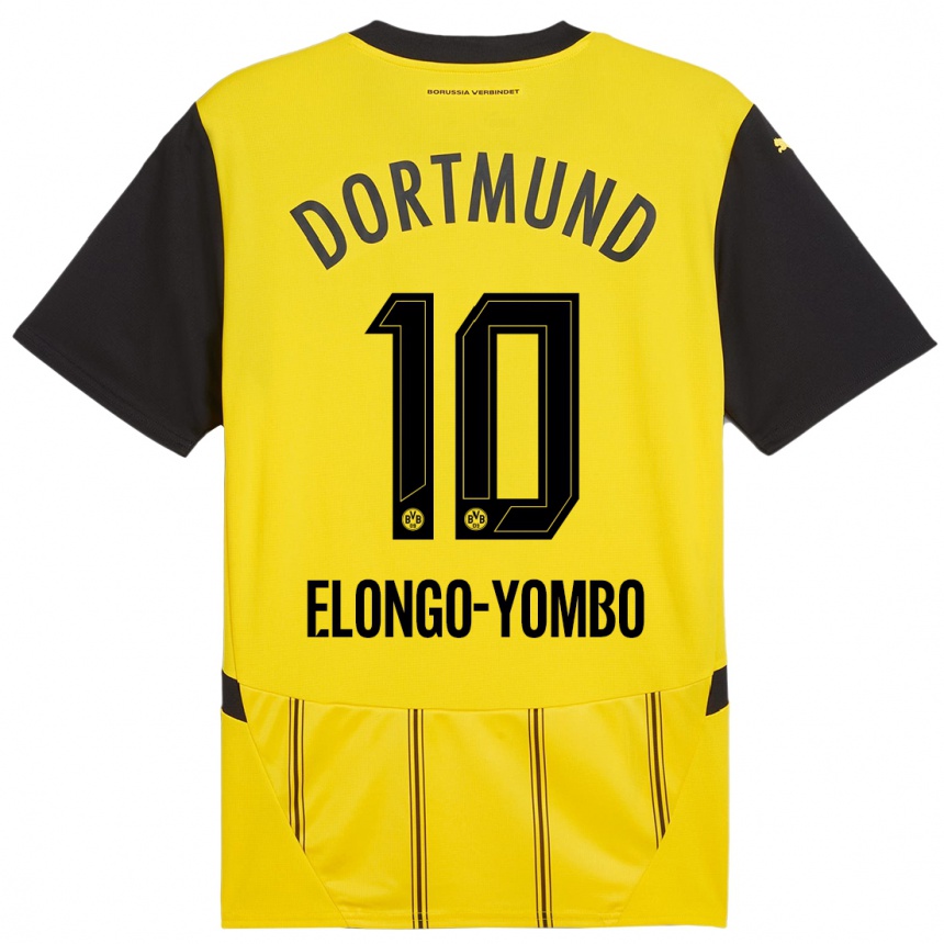 Kinder Fußball Rodney Elongo-Yombo #10 Gelb Schwarz Heimtrikot Trikot 2024/25 T-Shirt Luxemburg