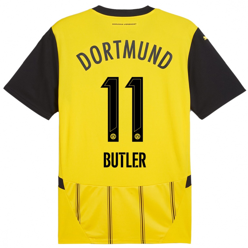 Kinder Fußball Justin Butler #11 Gelb Schwarz Heimtrikot Trikot 2024/25 T-Shirt Luxemburg