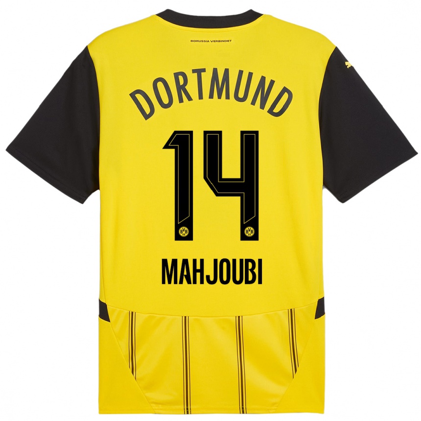 Kinder Fußball Anas Mahjoubi #14 Gelb Schwarz Heimtrikot Trikot 2024/25 T-Shirt Luxemburg