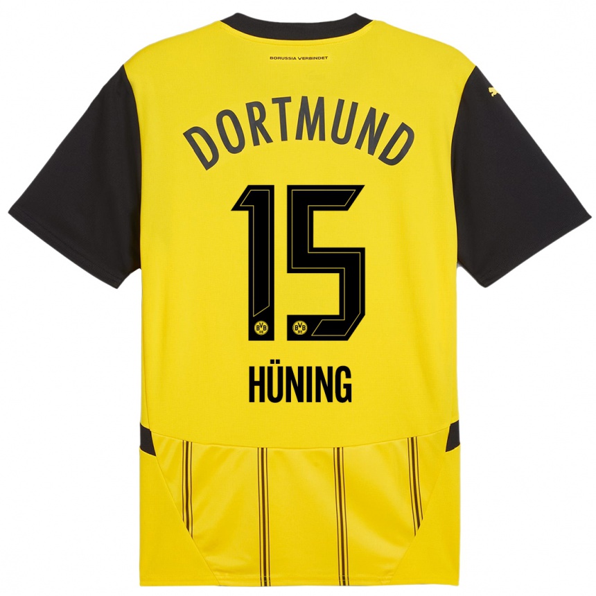 Kinder Fußball Ben Hüning #15 Gelb Schwarz Heimtrikot Trikot 2024/25 T-Shirt Luxemburg