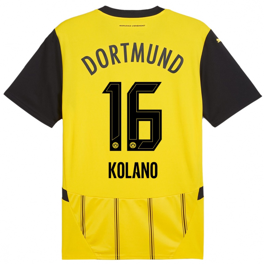 Kinder Fußball Damian Kolano #16 Gelb Schwarz Heimtrikot Trikot 2024/25 T-Shirt Luxemburg