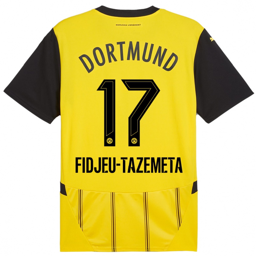 Kinder Fußball Thierry Fidjeu-Tazemeta #17 Gelb Schwarz Heimtrikot Trikot 2024/25 T-Shirt Luxemburg