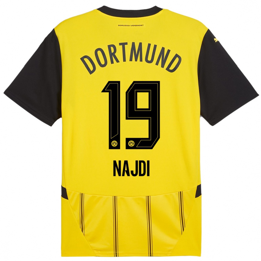 Kinder Fußball Ahmad Najdi #19 Gelb Schwarz Heimtrikot Trikot 2024/25 T-Shirt Luxemburg