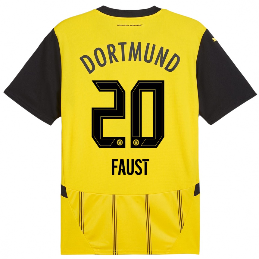 Kinder Fußball Tom Faust #20 Gelb Schwarz Heimtrikot Trikot 2024/25 T-Shirt Luxemburg