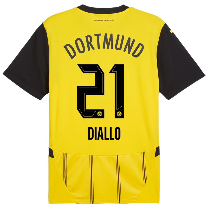 Kinder Fußball Ousmane Diallo #21 Gelb Schwarz Heimtrikot Trikot 2024/25 T-Shirt Luxemburg