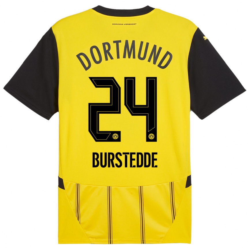 Kinder Fußball Joshua Burstedde #24 Gelb Schwarz Heimtrikot Trikot 2024/25 T-Shirt Luxemburg