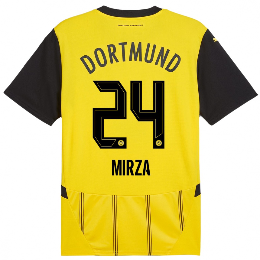 Kinder Fußball Marwan-Omir Mirza #24 Gelb Schwarz Heimtrikot Trikot 2024/25 T-Shirt Luxemburg