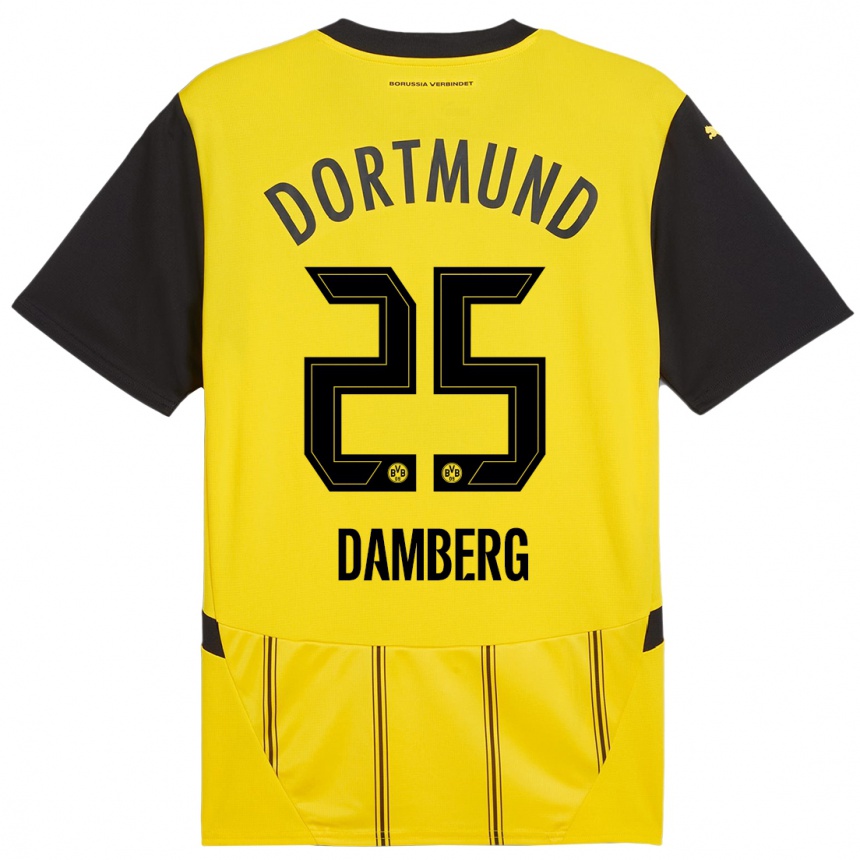 Kinder Fußball Niclas Damberg #25 Gelb Schwarz Heimtrikot Trikot 2024/25 T-Shirt Luxemburg