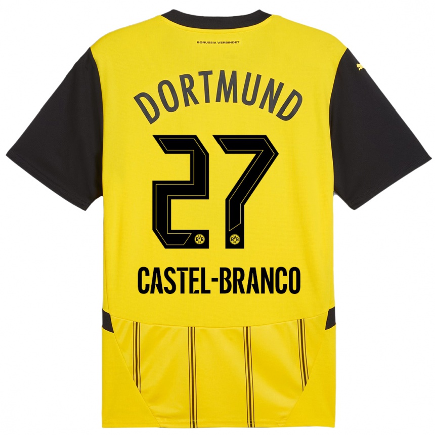 Kinder Fußball Diego Castel-Branco #27 Gelb Schwarz Heimtrikot Trikot 2024/25 T-Shirt Luxemburg