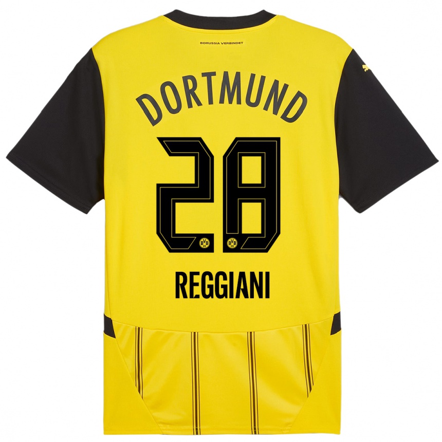 Kinder Fußball Luca Reggiani #28 Gelb Schwarz Heimtrikot Trikot 2024/25 T-Shirt Luxemburg