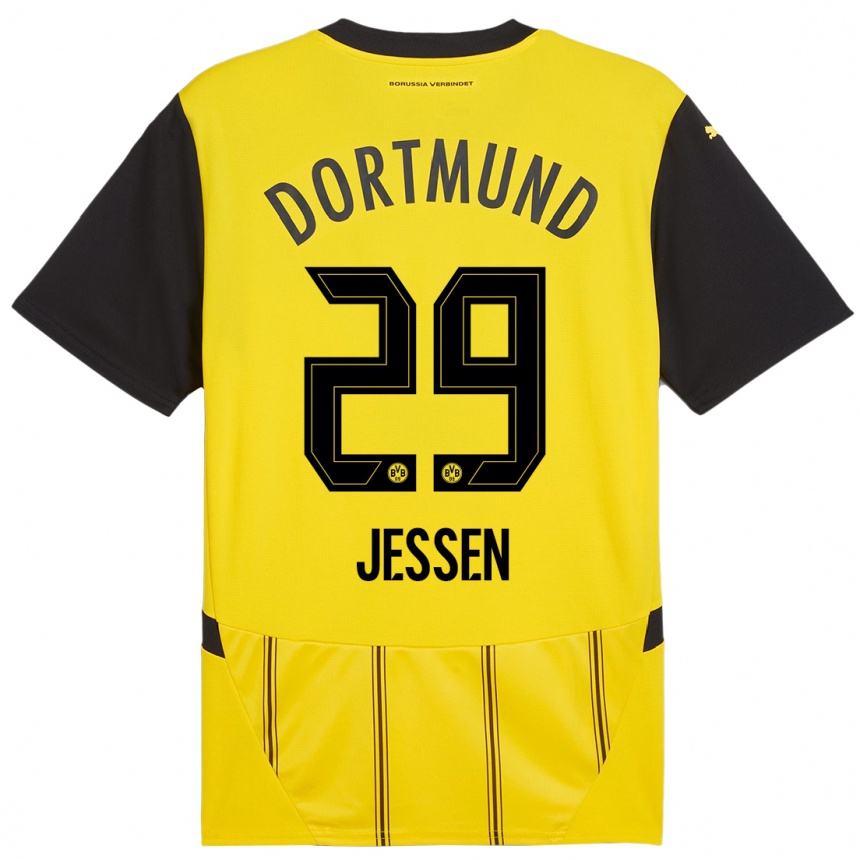 Kinder Fußball Niklas Jessen #29 Gelb Schwarz Heimtrikot Trikot 2024/25 T-Shirt Luxemburg