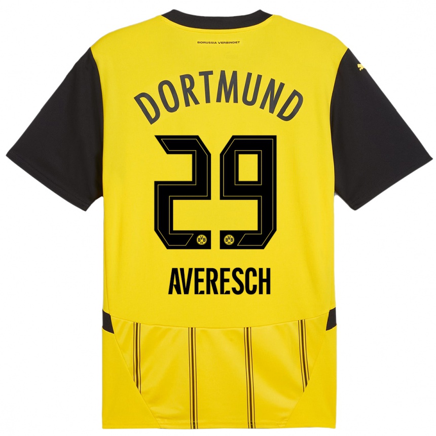 Kinder Fußball Noah Averesch #29 Gelb Schwarz Heimtrikot Trikot 2024/25 T-Shirt Luxemburg