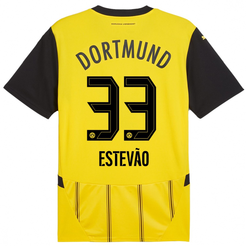 Kinder Fußball Tiago Estevão #33 Gelb Schwarz Heimtrikot Trikot 2024/25 T-Shirt Luxemburg