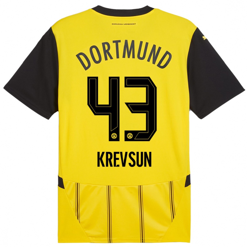 Kinder Fußball Danylo Krevsun #43 Gelb Schwarz Heimtrikot Trikot 2024/25 T-Shirt Luxemburg