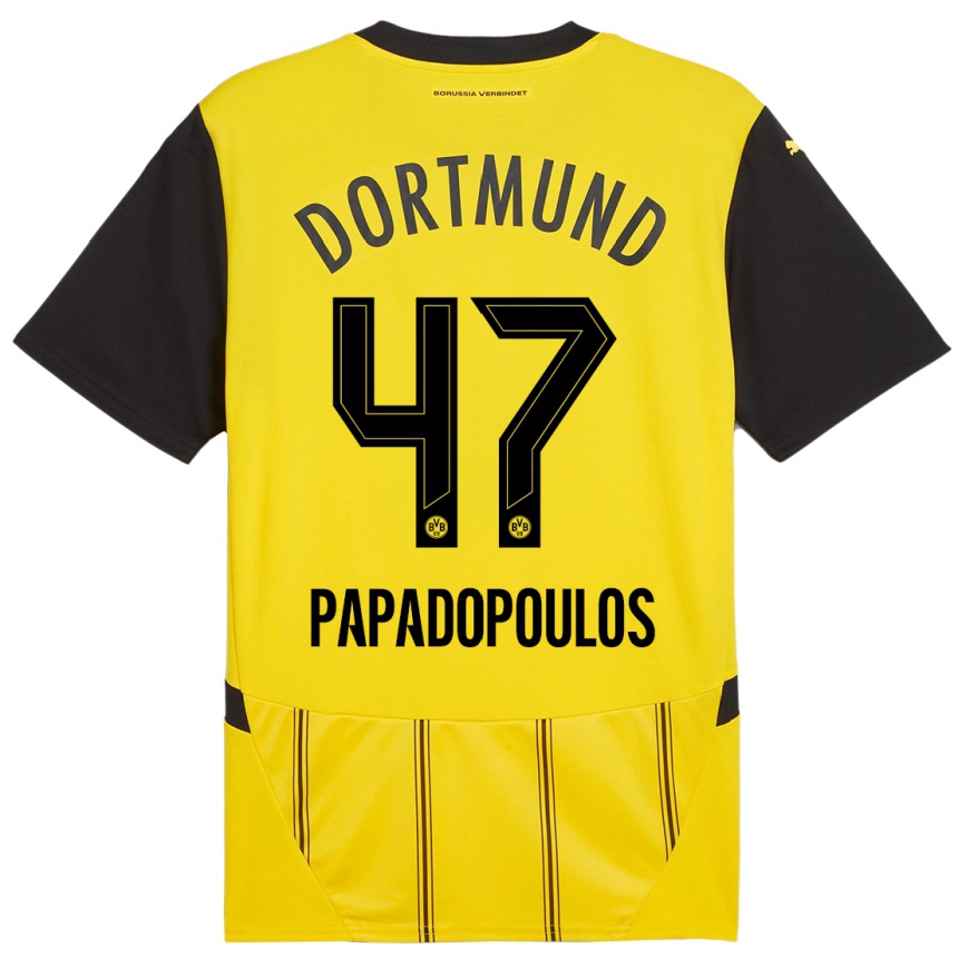 Kinder Fußball Antonios Papadopoulos #47 Gelb Schwarz Heimtrikot Trikot 2024/25 T-Shirt Luxemburg