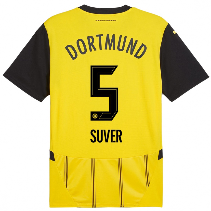 Kinder Fußball Mario Suver #5 Gelb Schwarz Heimtrikot Trikot 2024/25 T-Shirt Luxemburg