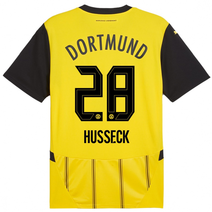 Kinder Fußball Jonah Husseck #28 Gelb Schwarz Heimtrikot Trikot 2024/25 T-Shirt Luxemburg