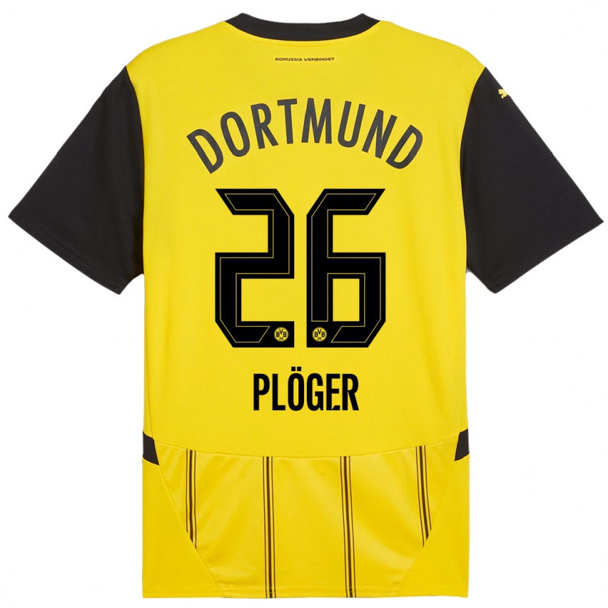 Kinder Fußball Dustin Plöger #26 Gelb Schwarz Heimtrikot Trikot 2024/25 T-Shirt Luxemburg