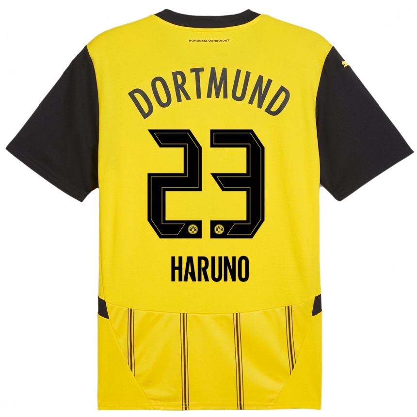 Kinder Fußball Sasaki Haruno #23 Gelb Schwarz Heimtrikot Trikot 2024/25 T-Shirt Luxemburg