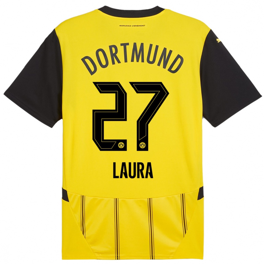 Kinder Fußball Van Der Heijden Laura #27 Gelb Schwarz Heimtrikot Trikot 2024/25 T-Shirt Luxemburg