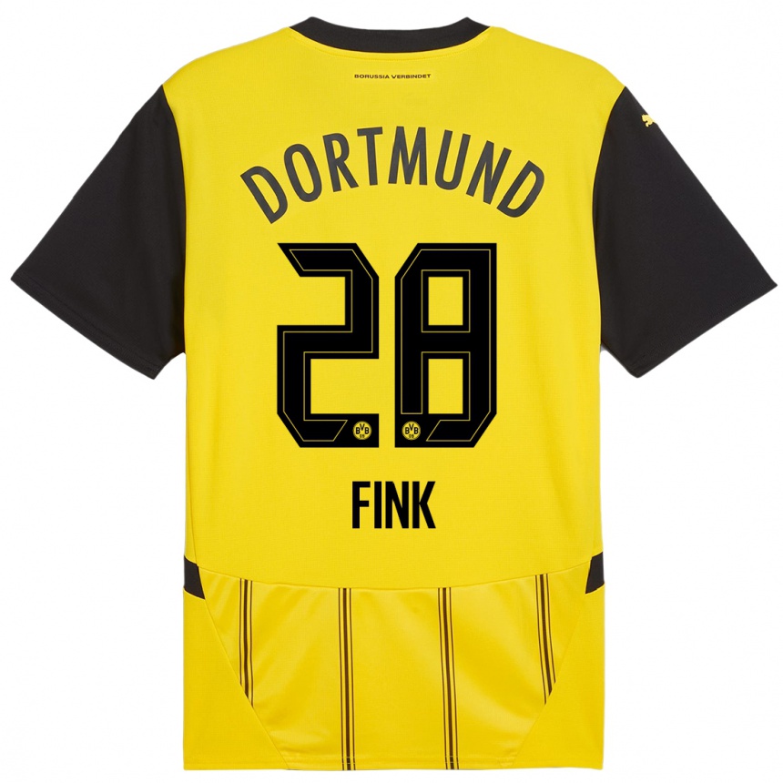 Kinder Fußball Bradley Fink #28 Gelb Schwarz Heimtrikot Trikot 2024/25 T-Shirt Luxemburg