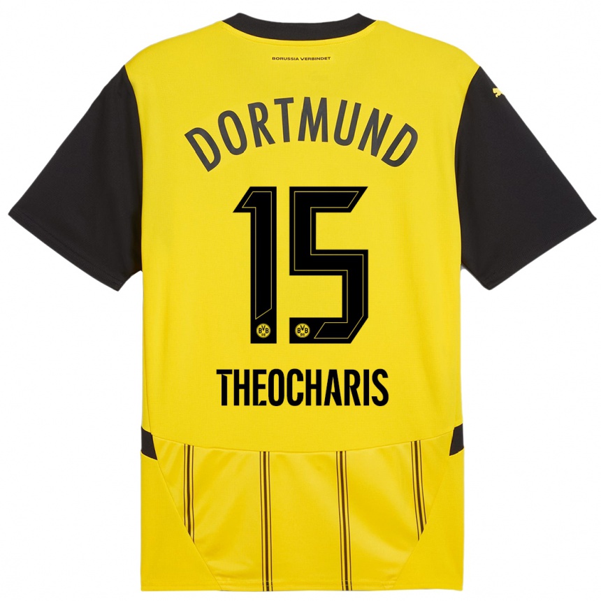 Kinder Fußball Elefterios Theocharis #15 Gelb Schwarz Heimtrikot Trikot 2024/25 T-Shirt Luxemburg